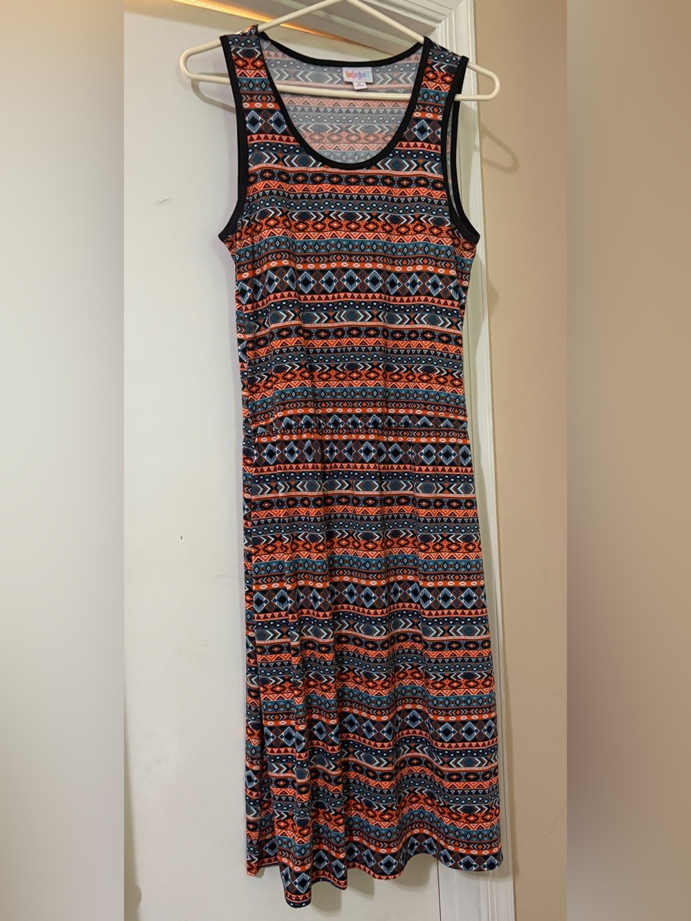 Lularoe Summer Sleeveless Orange Geometric Midi Dress size S/M